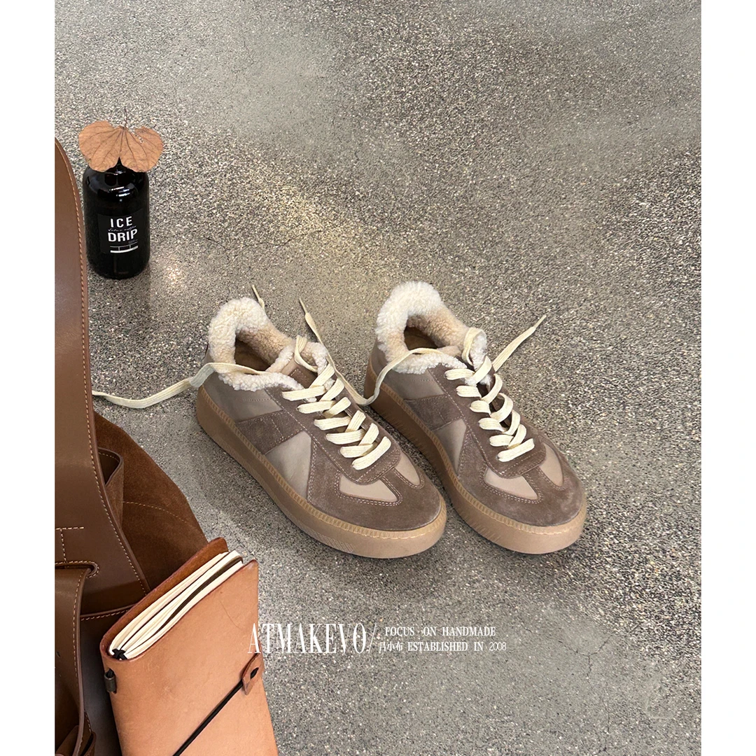 吕小布 | 经典灰色毛毛款德训 冬季加厚羊皮毛绒里运动休闲鞋0738