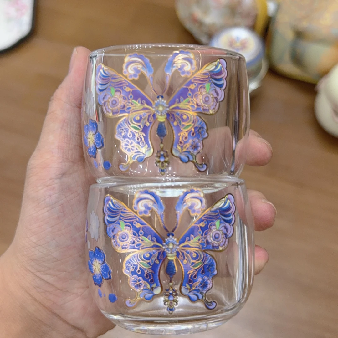 AS087 蝴蝶水晶玻璃主人杯（两个）一组