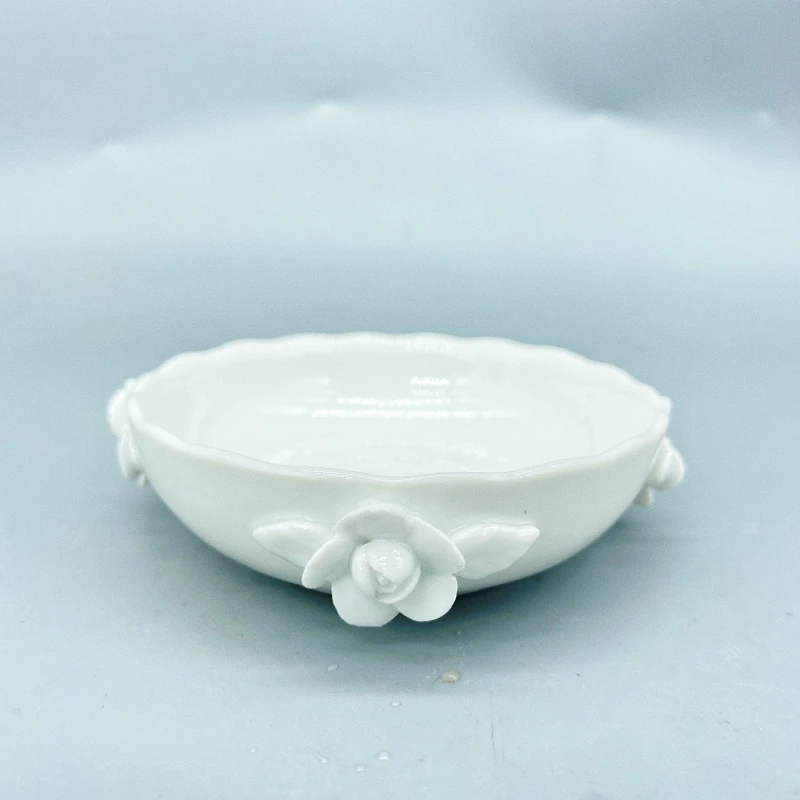 白瓷老瓷手工捏花餐具小碗碟子圆形陶瓷味碟家用酱料高温瓷碟孤品