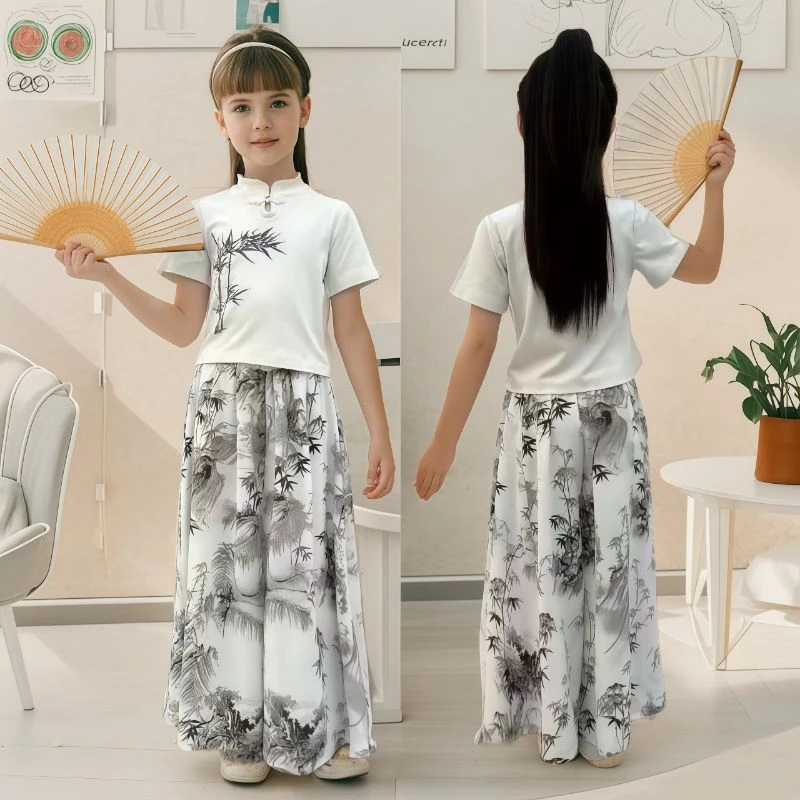2025夏季新款女童套装儿童夏季裤子中大童夏装国风儿童中式两件套