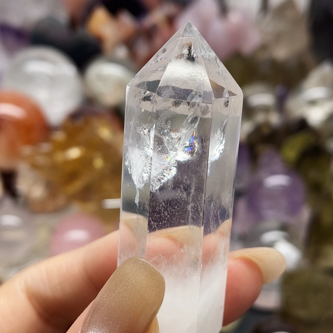 珠宝半成品未镶嵌水晶30白水晶带彩虹