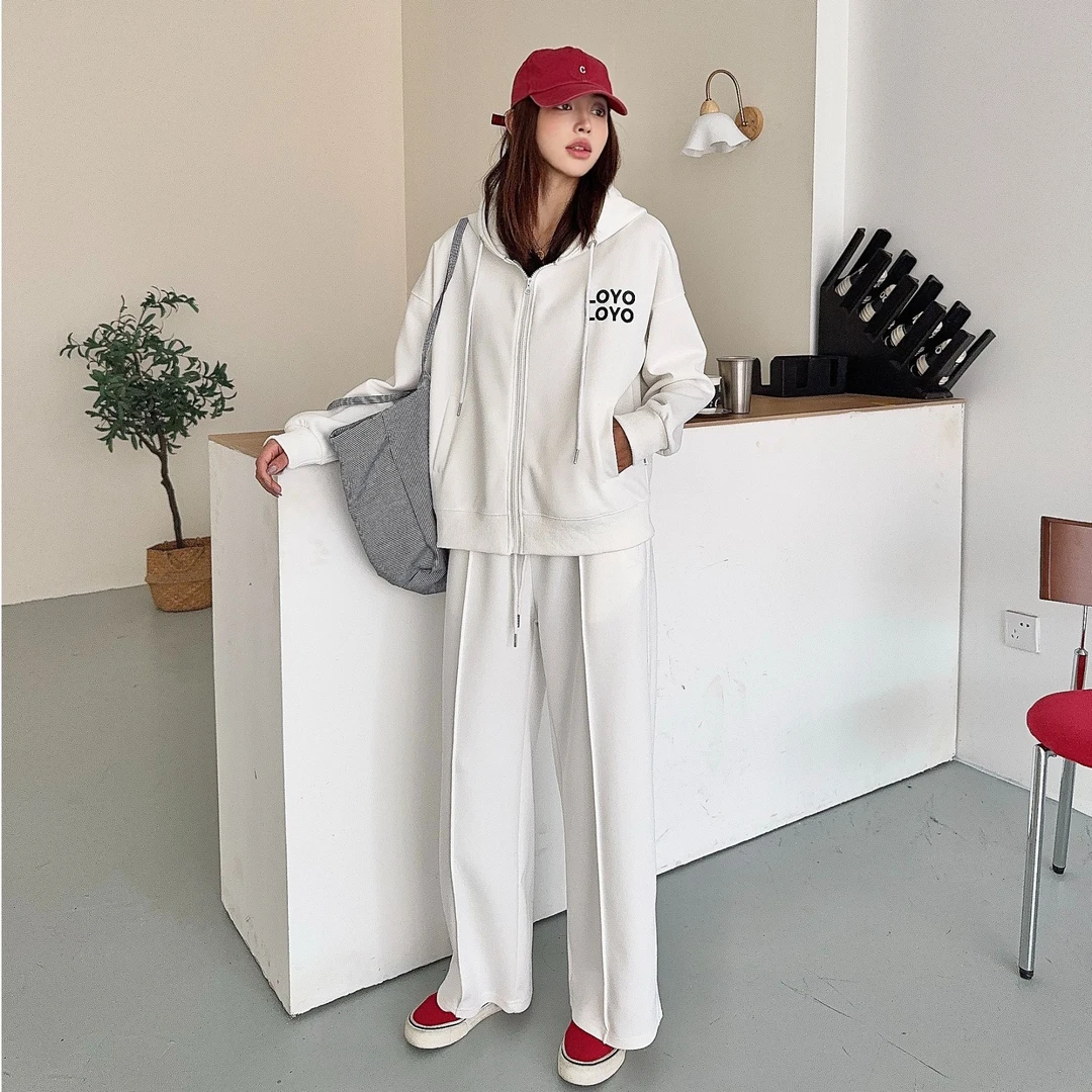 T117秋季新款韩版休闲时尚百搭刺绣字母LOYO连帽拉链套装2025-2