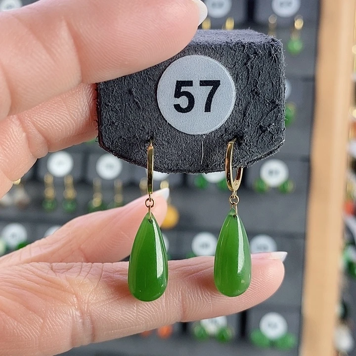 和田玉耳饰18K金镶嵌