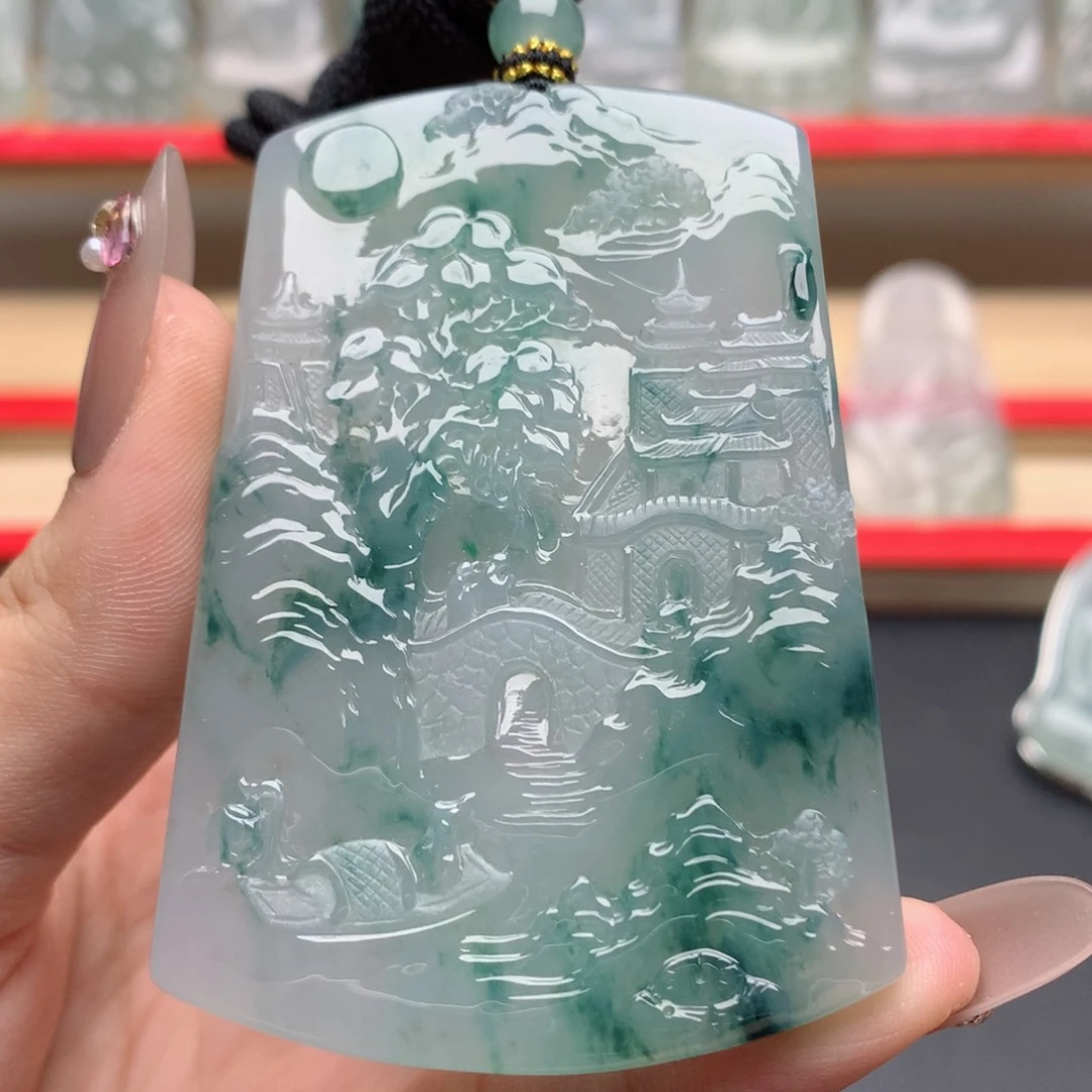 快***些翡翠未镶嵌颈饰山水