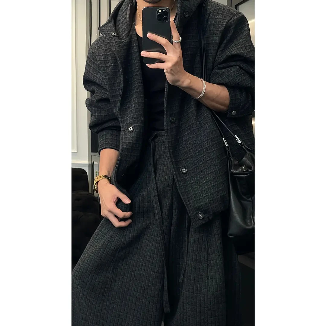 龙刀刀秋冬新款潮流复古高级感格子绒棉百搭保暖连帽棉服外套