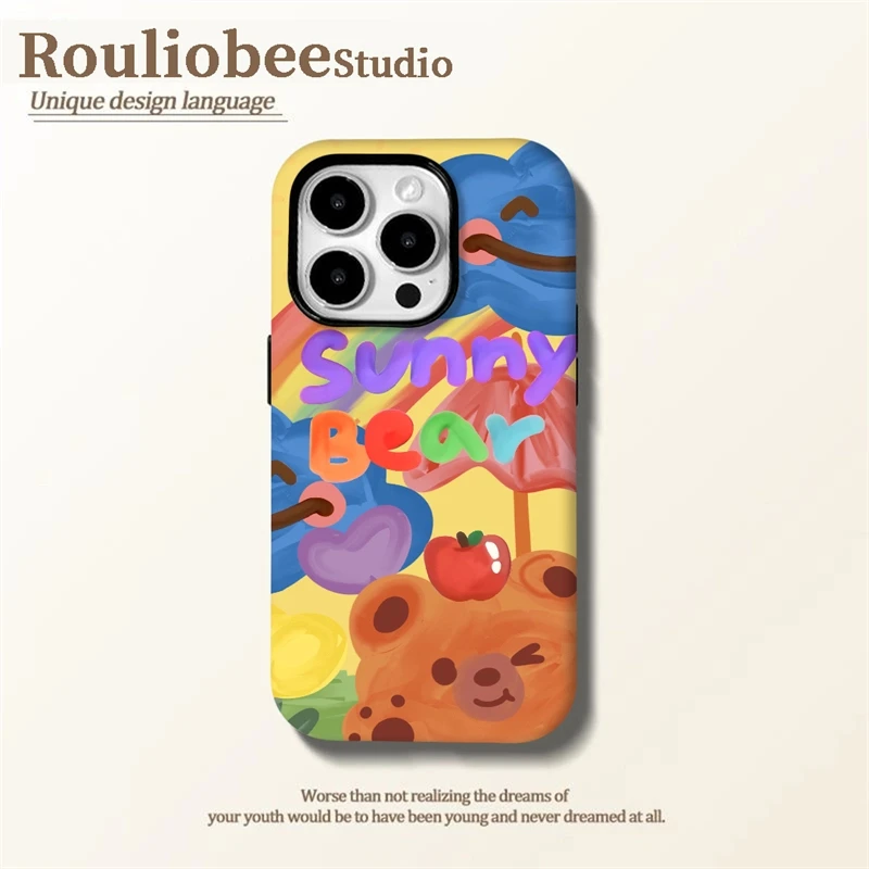 可爱涂鸦小熊适用苹果16菲林手机壳小众创意全包防摔ins卡通个性