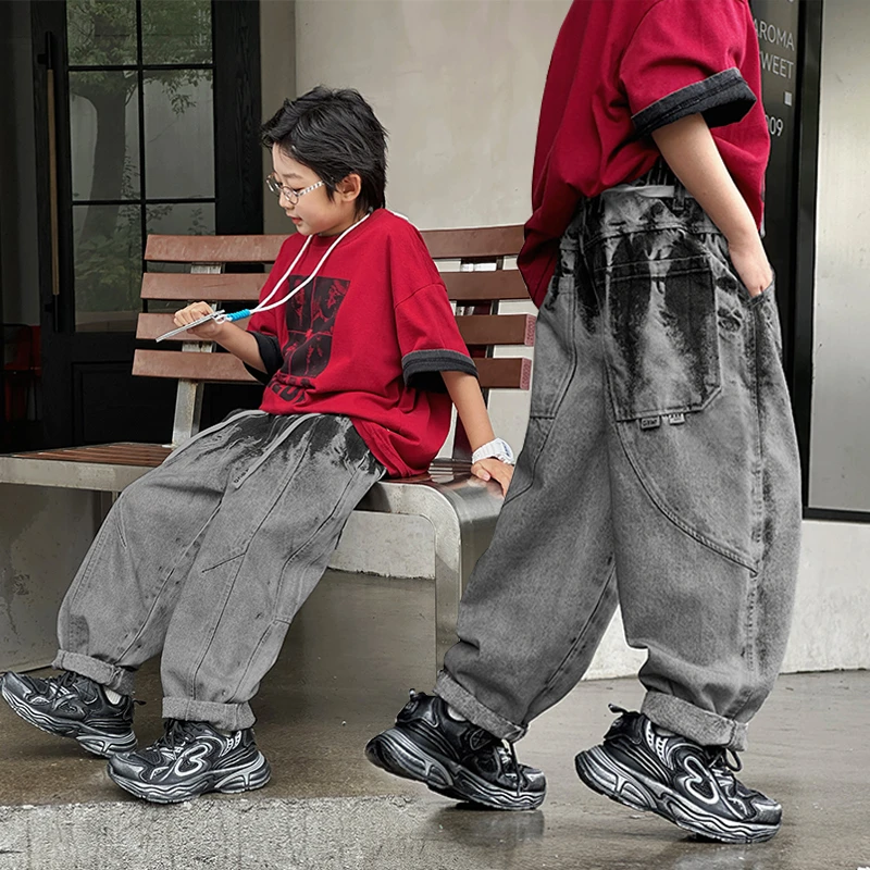 男童牛仔裤春秋款2025新款中大童男孩春装儿童帅气时髦薄款长裤子