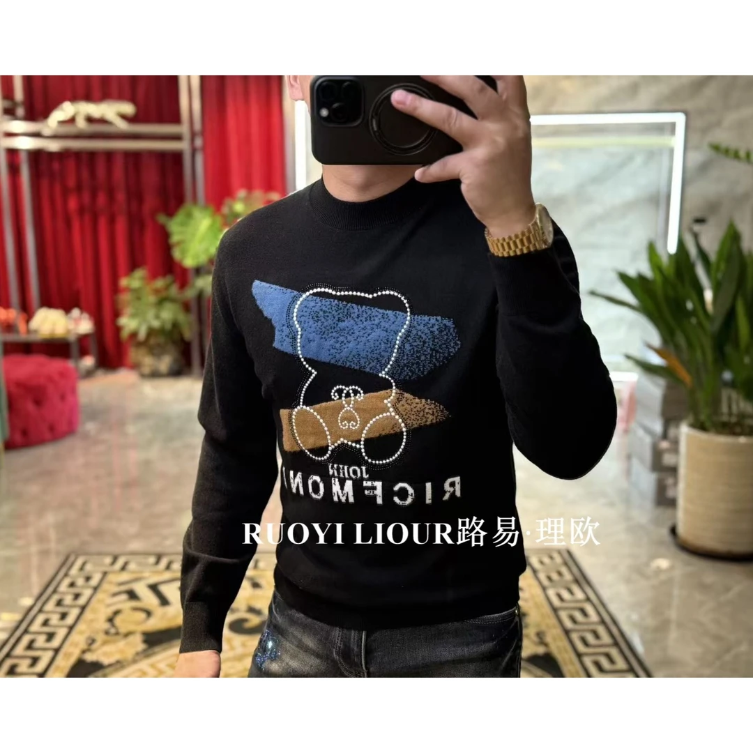 【路易理欧】男士轻奢休闲网红小熊字母英文针织衫0709