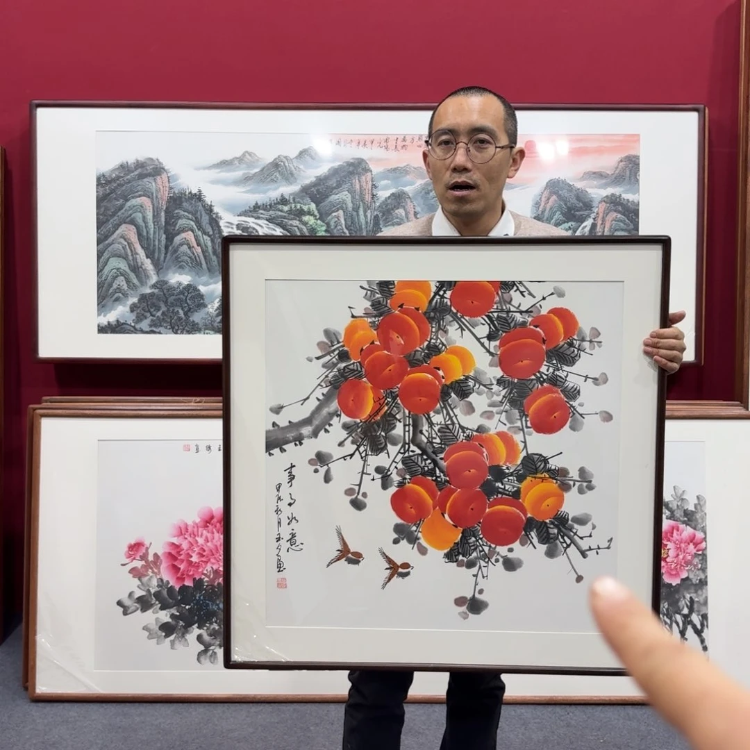 国画手绘作品带框