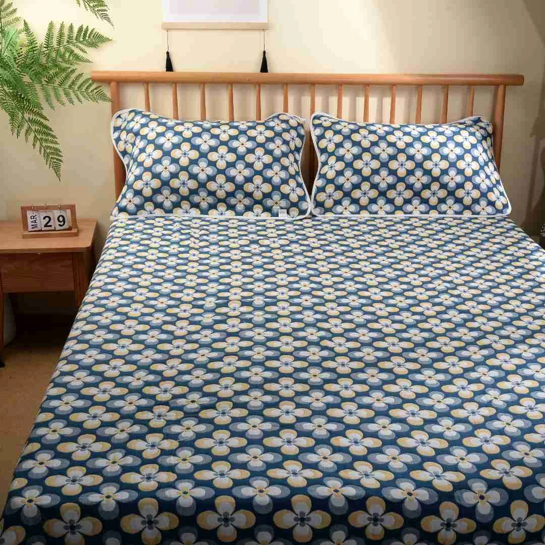 六层纱布棉纱布床盖三件套单人双人床单透气吸汗加厚防滑盖毯