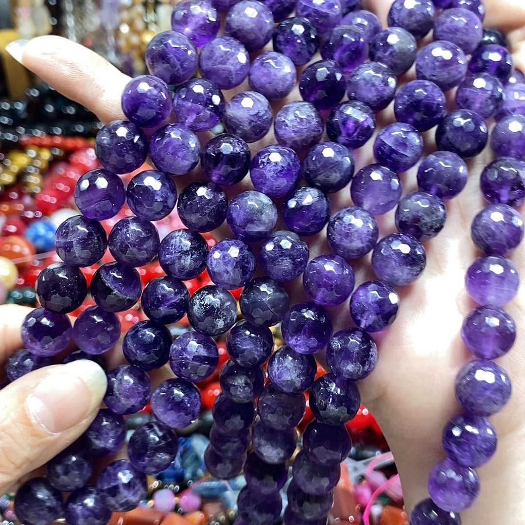 玛瑙/玉髓未镶嵌珠宝半成品紫水晶切面一条卡12mm