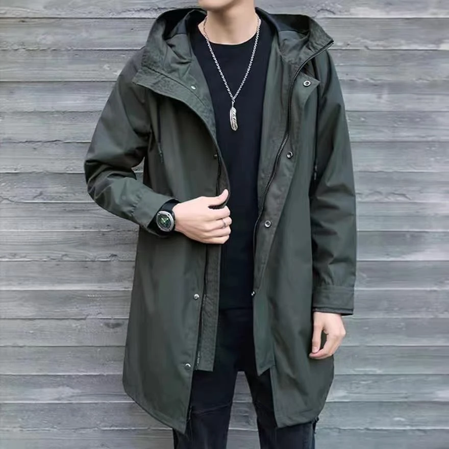 军风衣男士中长款外套春秋季2024新款冲锋衣夹克宽松薄款连帽大衣