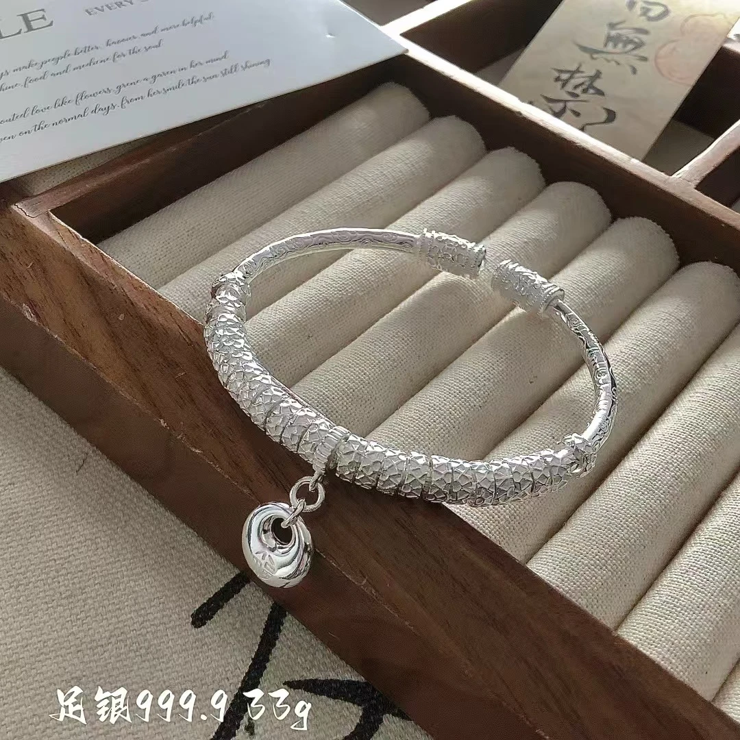 足银手镯 盘缠胖福手镯镯子