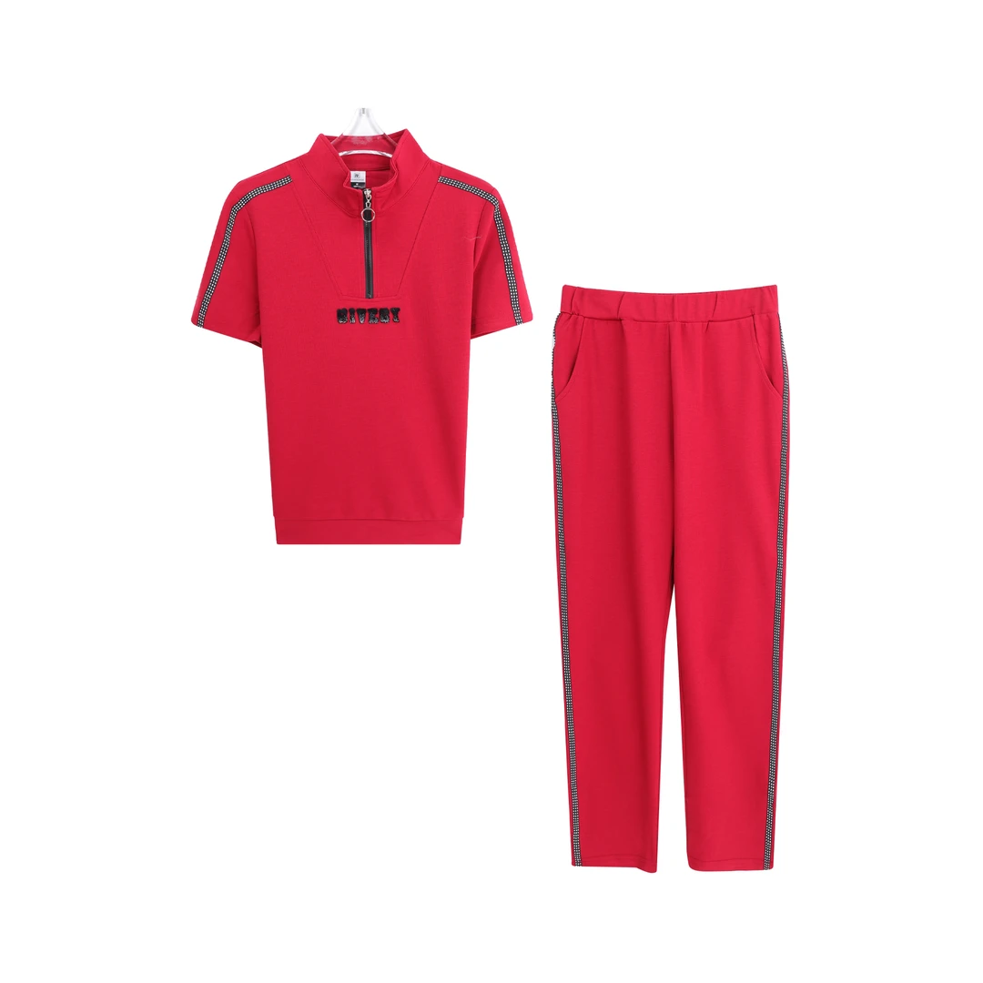 休闲运动服套装女夏季时尚显瘦短袖舒适两件套A14002