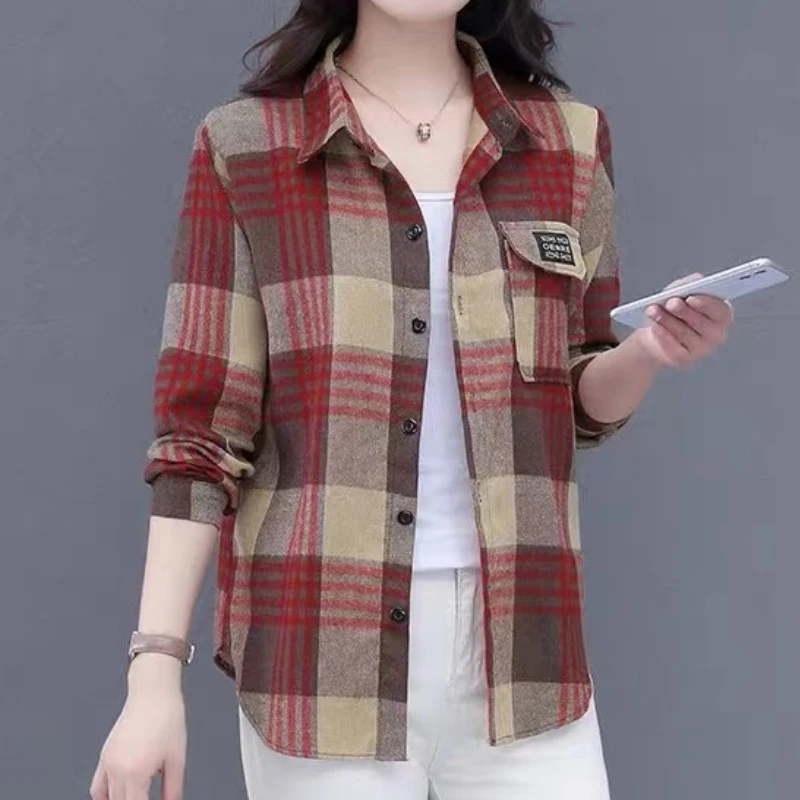 妈妈装春秋薄款休闲格子衬衣百搭宽松长袖上衣中老年衬衫外套女