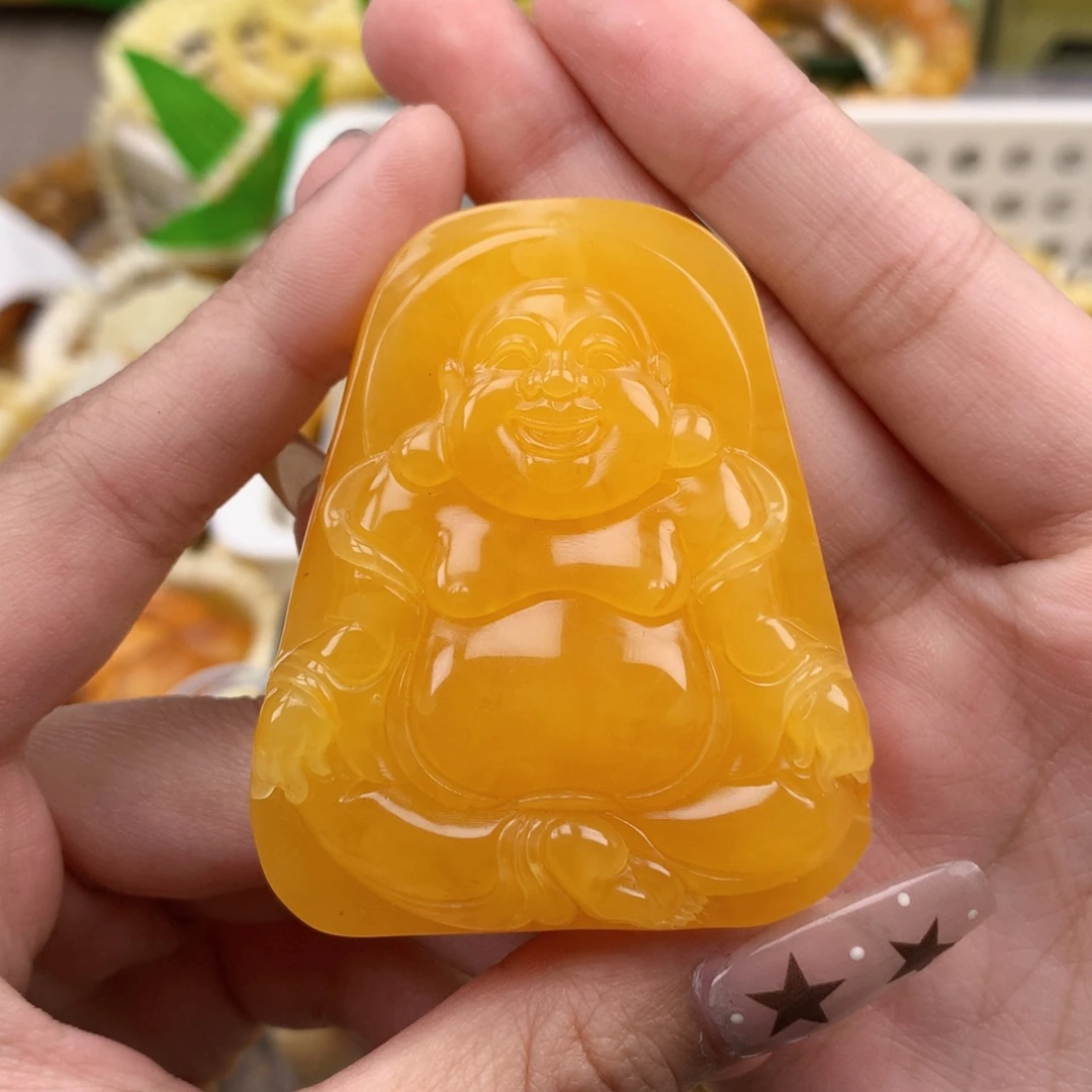 琥珀未镶嵌珠宝奇石56*47*17 大佛牌