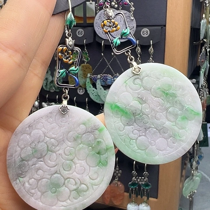 广***司翡翠银S925镶嵌耳饰