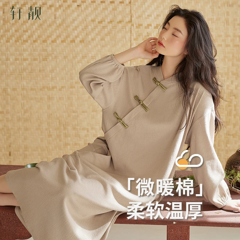 【纯棉】新中式睡裙女春秋季新款长袖睡衣大码可外穿家居服连衣裙