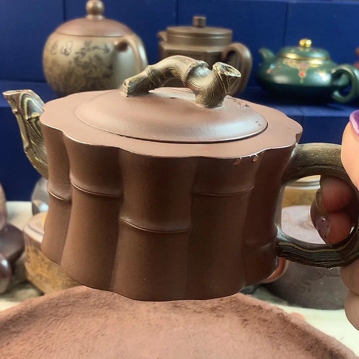 夏***茜茶壶紫砂竹段作品