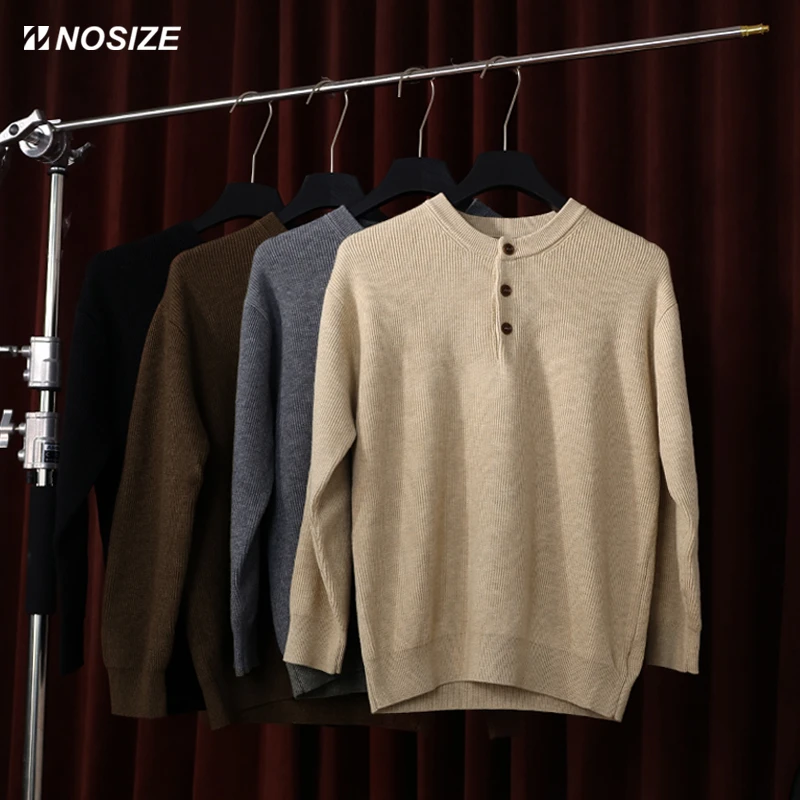 NOSIZE亨利领男士针织毛衣纯色打底衫秋冬款圆领内搭毛衣保暖上衣