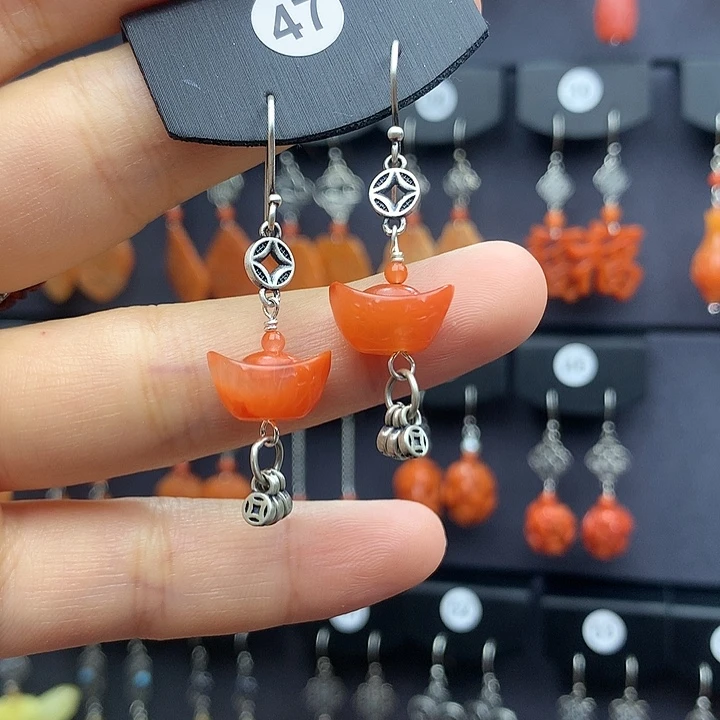 南红玛瑙耳饰银S925镶嵌