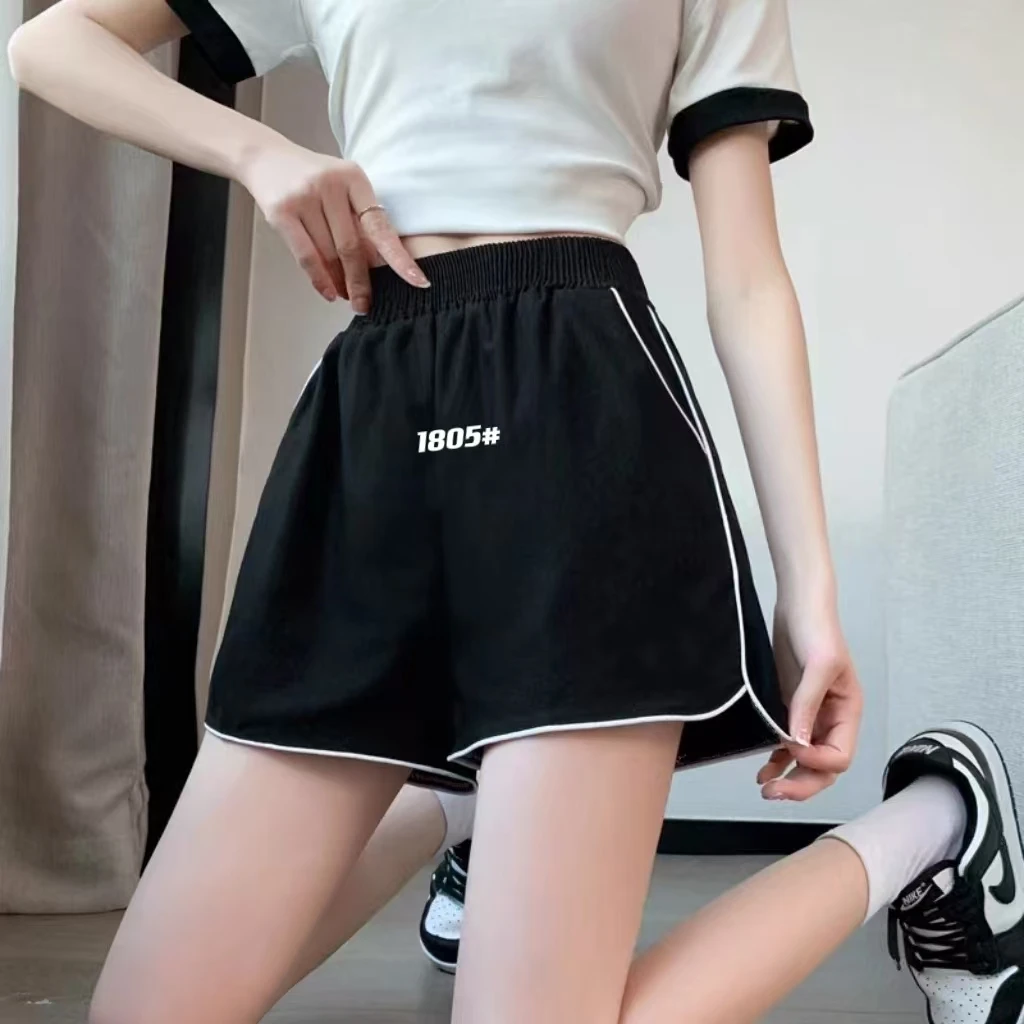 小白姐姐1805【黑色运动】短裤高腰夏季显瘦短裤女百搭宽松阔腿短裤