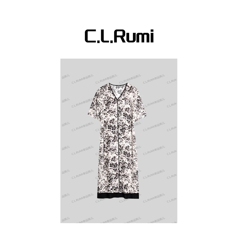 【Rumi时装】“玉染锦“25夏重磅桑蚕丝轻薄宽松V领中长连衣裙6964ql