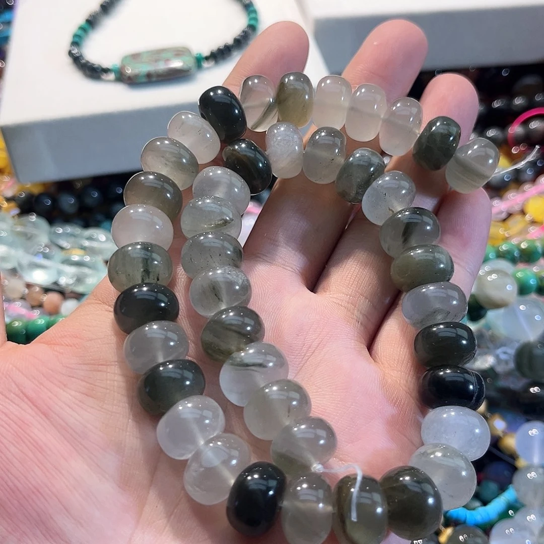 玛瑙/玉髓合金珠宝半成品绿发晶车轮一条14mm