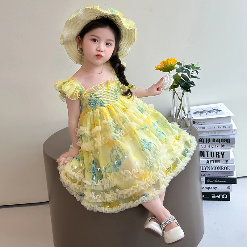 女童连衣裙儿童网红无袖网纱公主裙新款洋气夏季生日礼服女孩裙子