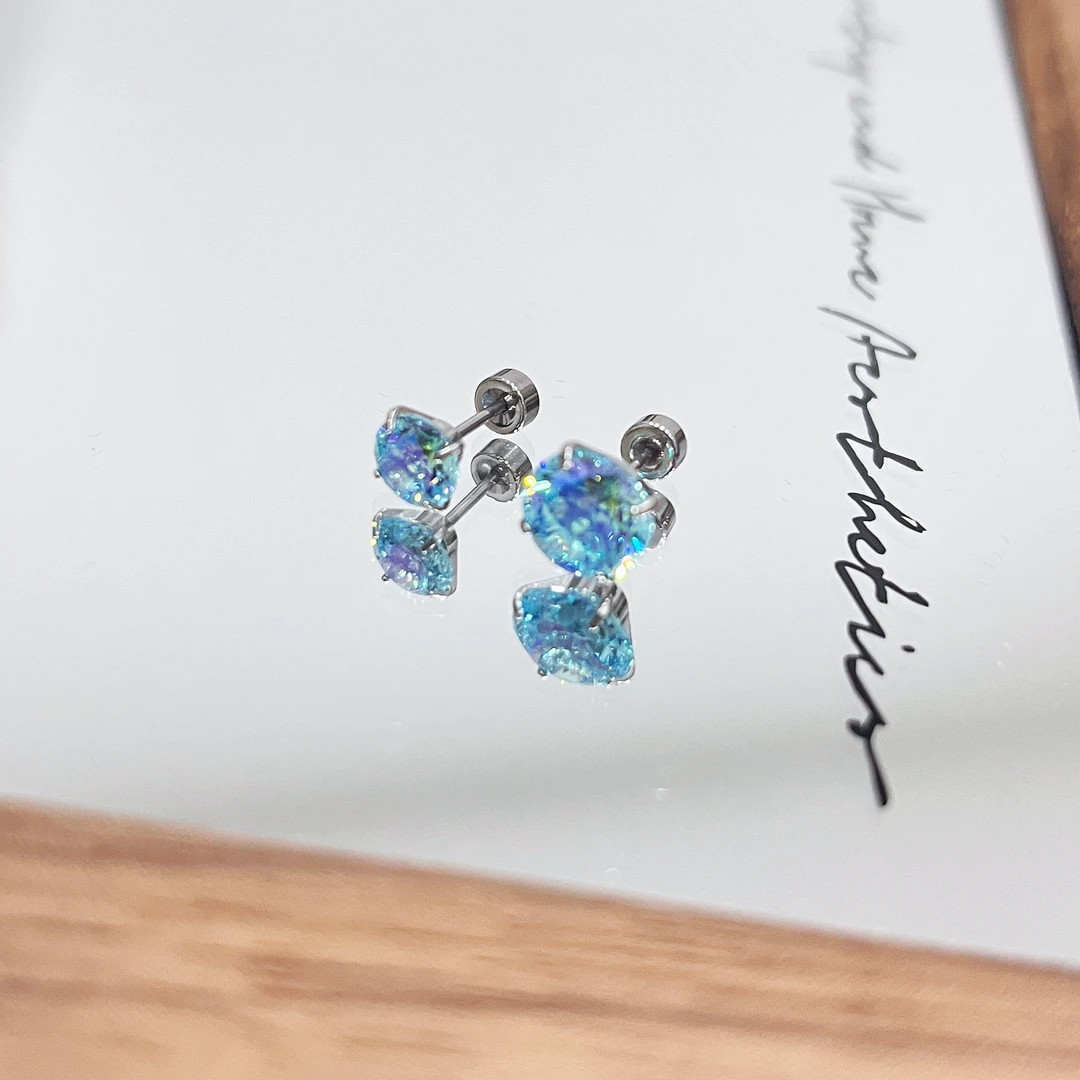 钛钢合成锆石耳饰 九心一花切超闪耳骨钉耳蜗钉外螺旋长6粗0.8杆