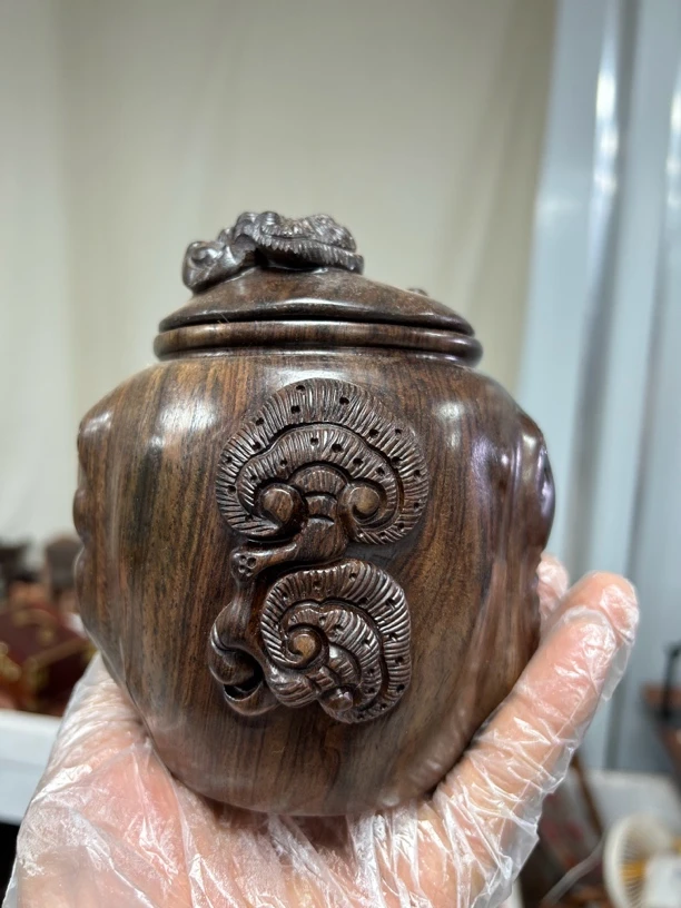 工艺品黑檀实木茶叶罐灵芝款001