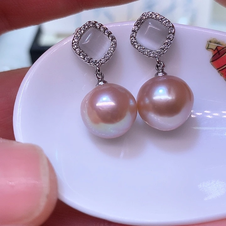 银S925镶嵌耳饰淡水珍珠