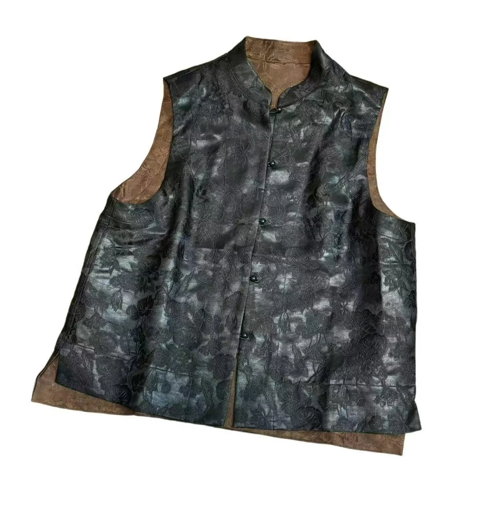 【55皮子料】荷叶香云纱透气提花遮肉显瘦简约大方百搭马甲背心上衣