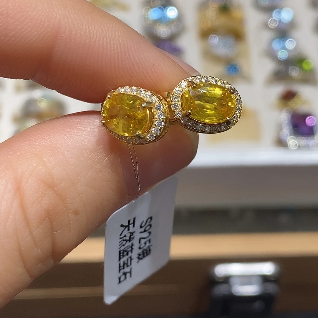 蓝宝石耳饰银S925镶嵌