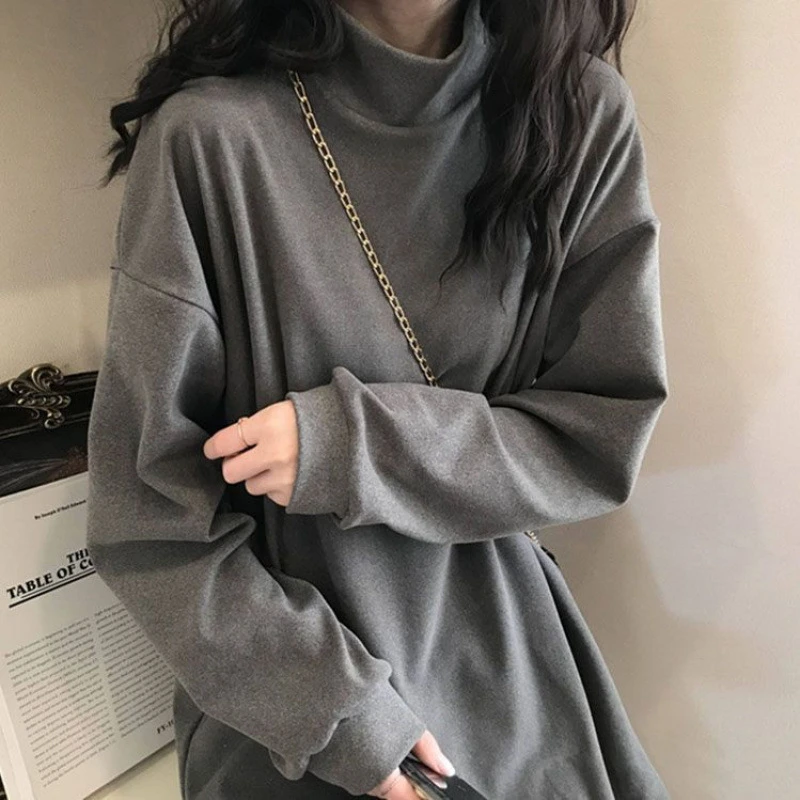 高领打底衫女内搭秋冬2025新款加绒体恤宽松加厚保暖长袖上衣内搭