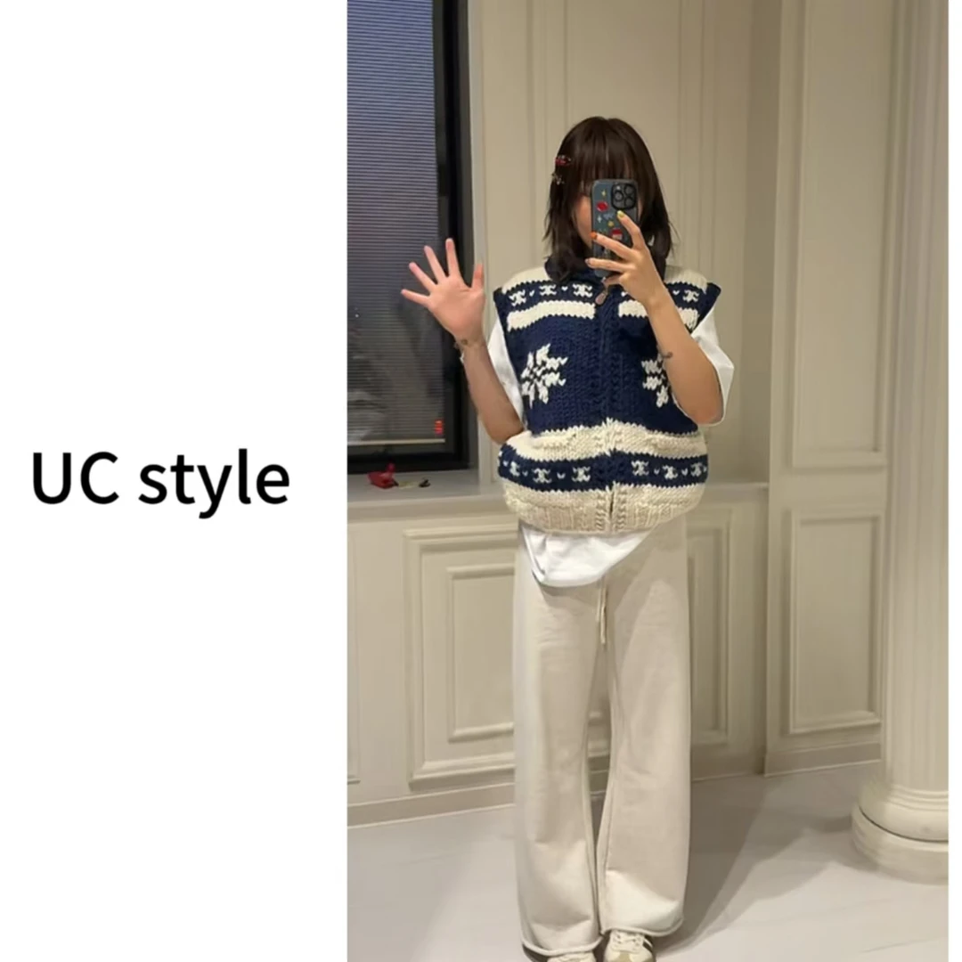 藏蓝雪花拼接马甲均码