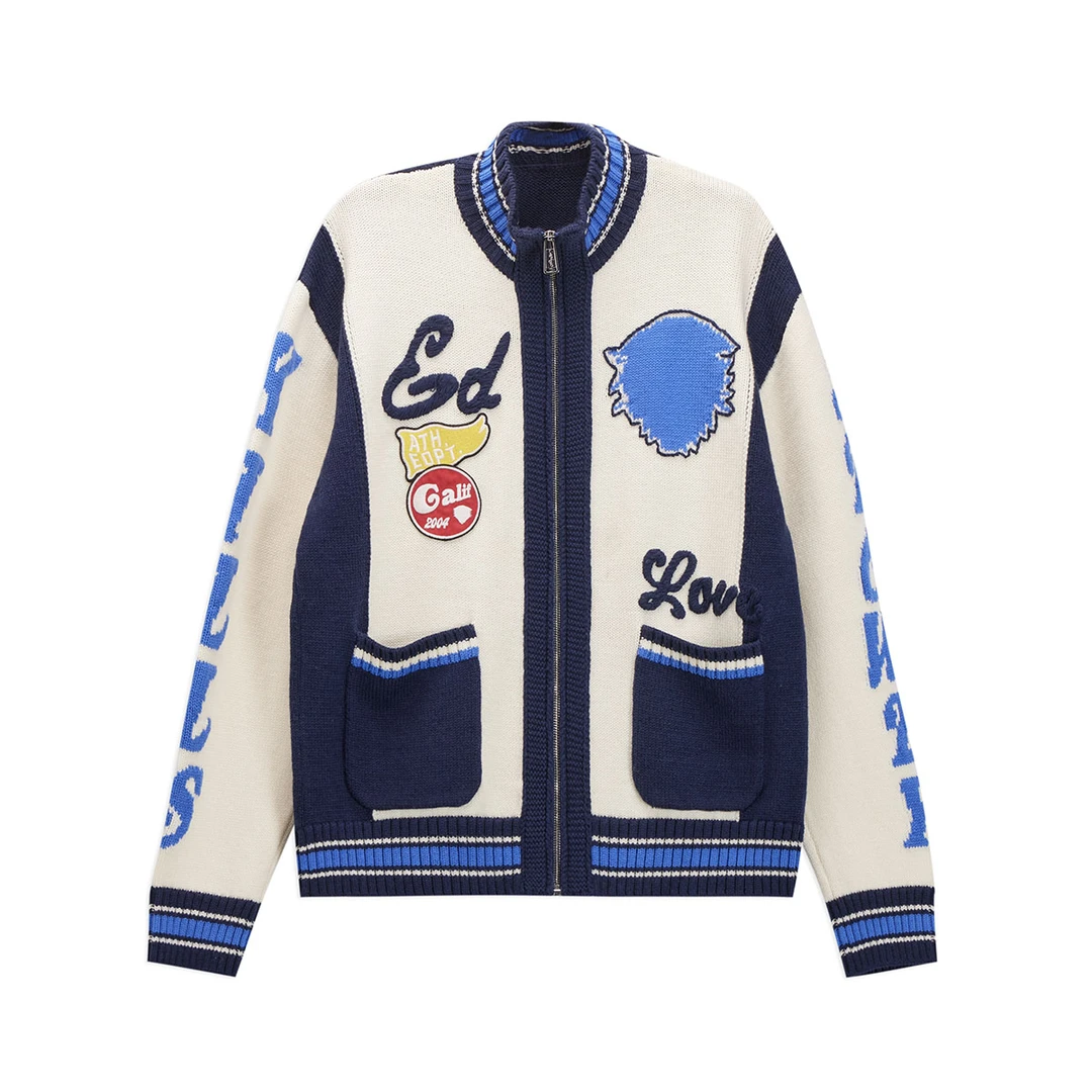 Ed Hardy/埃德哈迪冬季新款宽松休闲绵羊毛针织拉链开衫E1QDW321