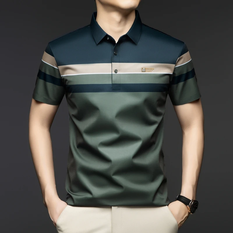 欧洲轻奢LUNBBLRRY夏季短袖t恤男冰丝凉爽高档商务休闲宽松POLO衫