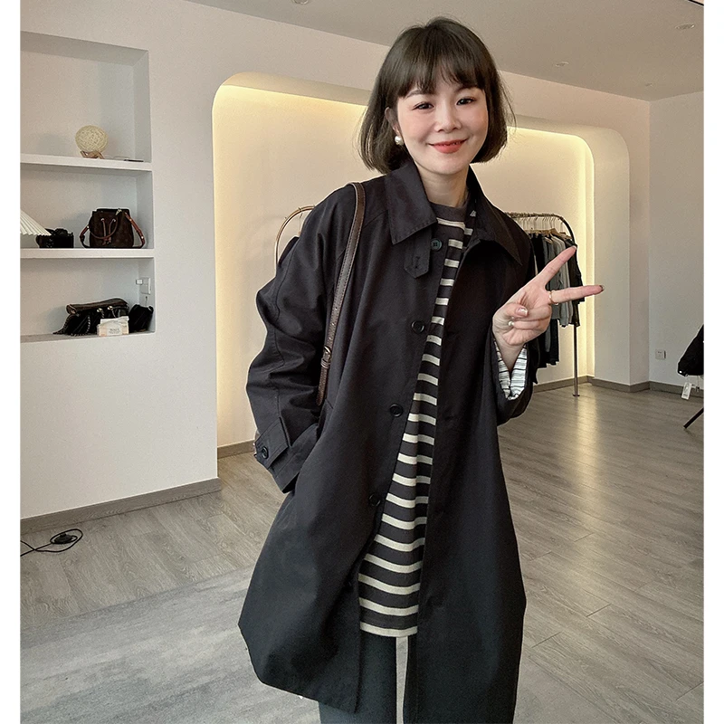 咔呐咪春秋中长款宽松显瘦工装风衣外套