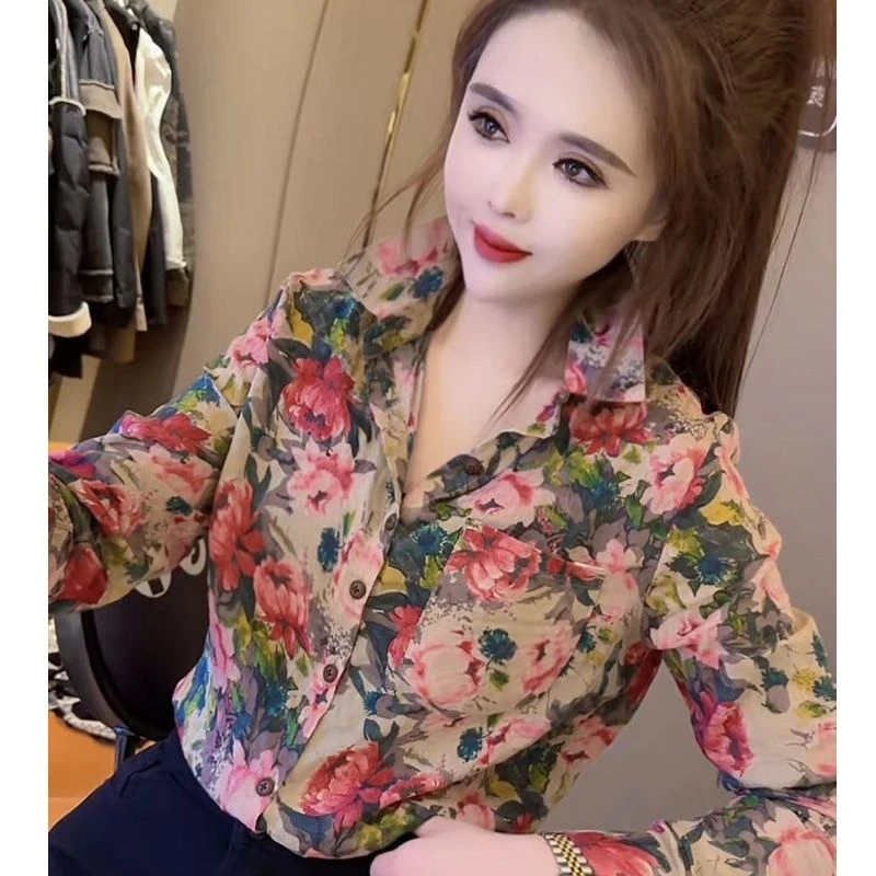 气质名媛复古花卉衬衫女欧洲站2025春季新款显瘦遮肉百搭长袖衬衣