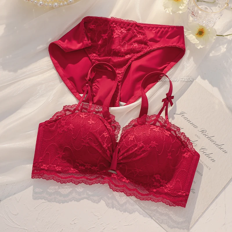 红色内衣女本命年套装小胸聚拢结婚新娘蕾丝2025蛇年新款内裤文胸