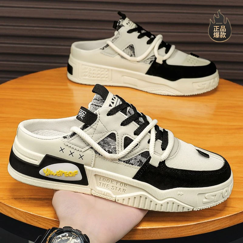 断码包头半拖鞋男款夏季新款外穿懒人一脚蹬无后跟男鞋网面板鞋青