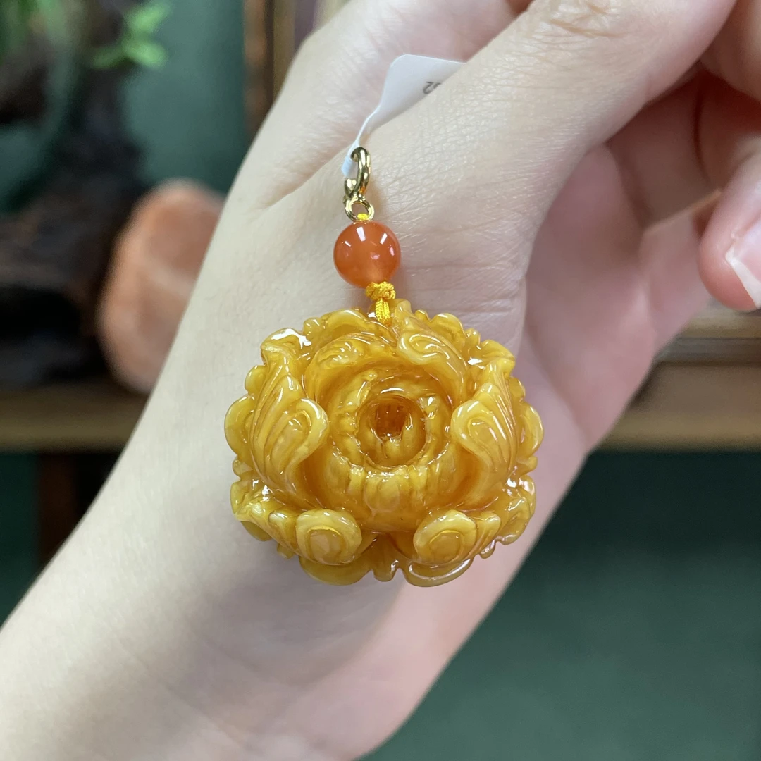 【天香如易】 天然琥珀蜜蜡牡丹花万能扣吊坠送绳子（多样性发货）
