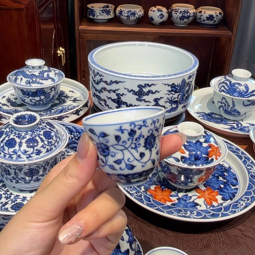 青花雯华堂手绘杯杯