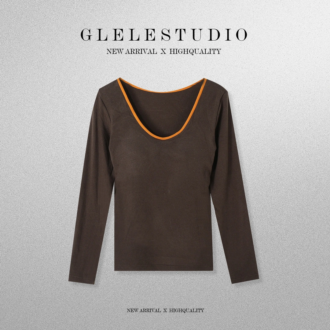 Glele私服「奶油绒显瘦t」第二层肌肤法式U领单衣女