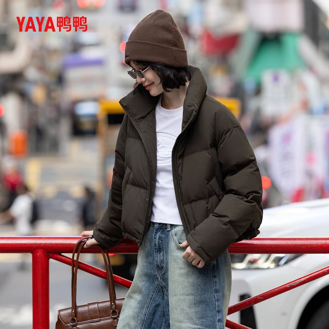 【冰淇淋系列】YAYA鸭鸭2025新款冬季短款女纯色羽绒服百搭防风户外