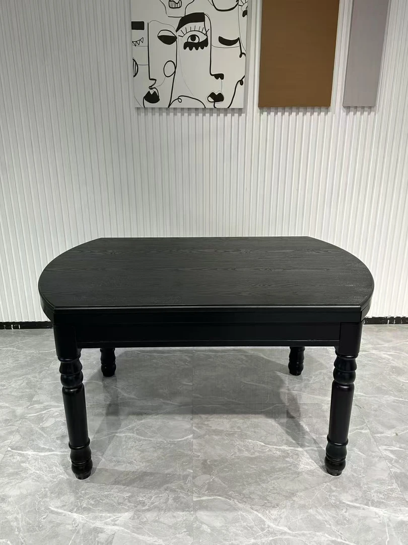 伸缩一桌六椅可伸缩圆形法式餐桌餐台沙发美式方几白蜡木纹开放漆