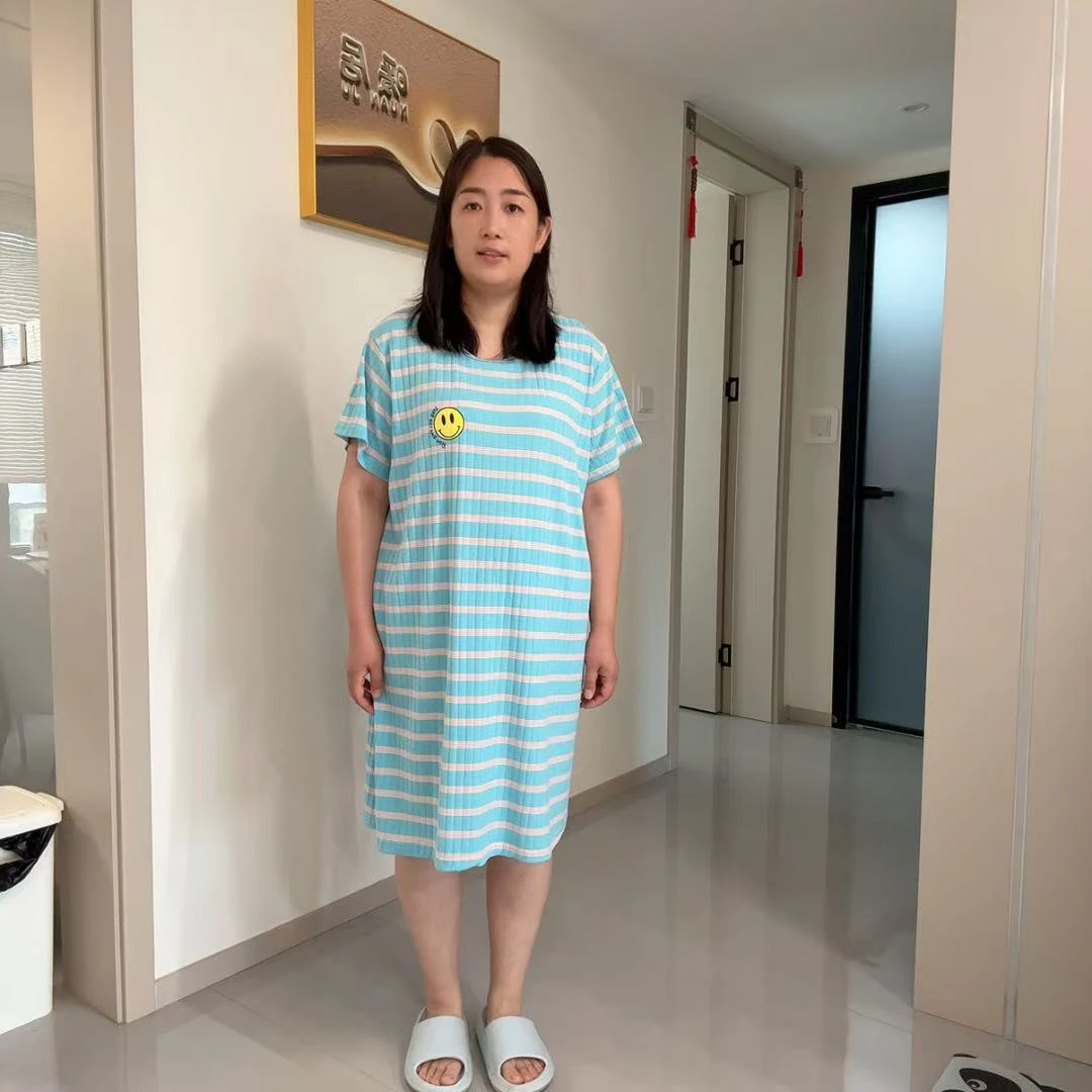 薄款夏季短袖耐磨中长款甜美睡裙休闲连衣裙中大版睡裙