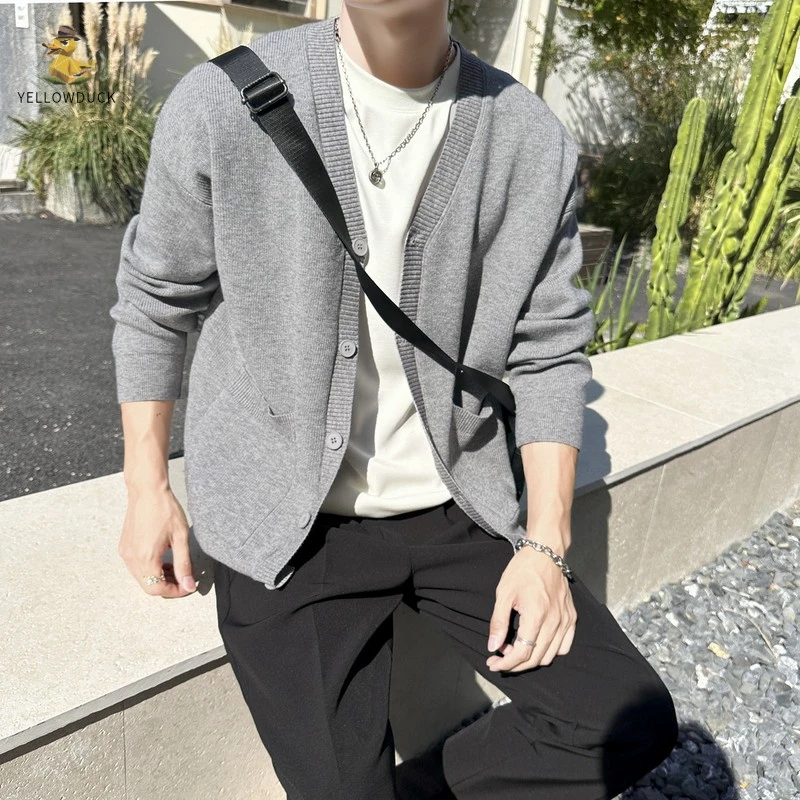 灰色针织衫外套男女同款秋冬重磅新款复古慵懒风毛衣开衫外套男潮