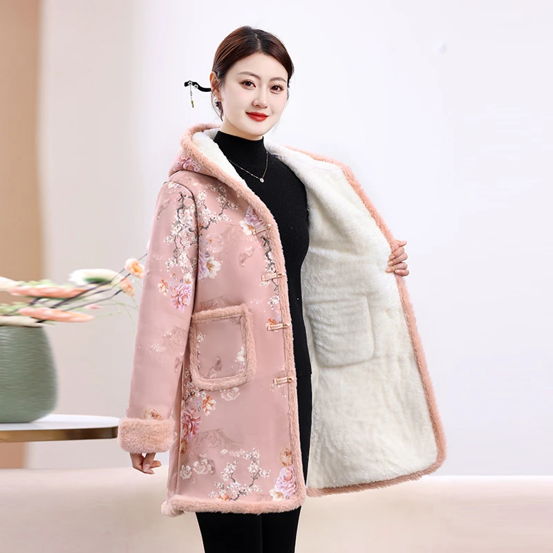 中长款常规加绒女棉衣棉服民族风加厚中国风秋冬冬季洋气棉袄外套